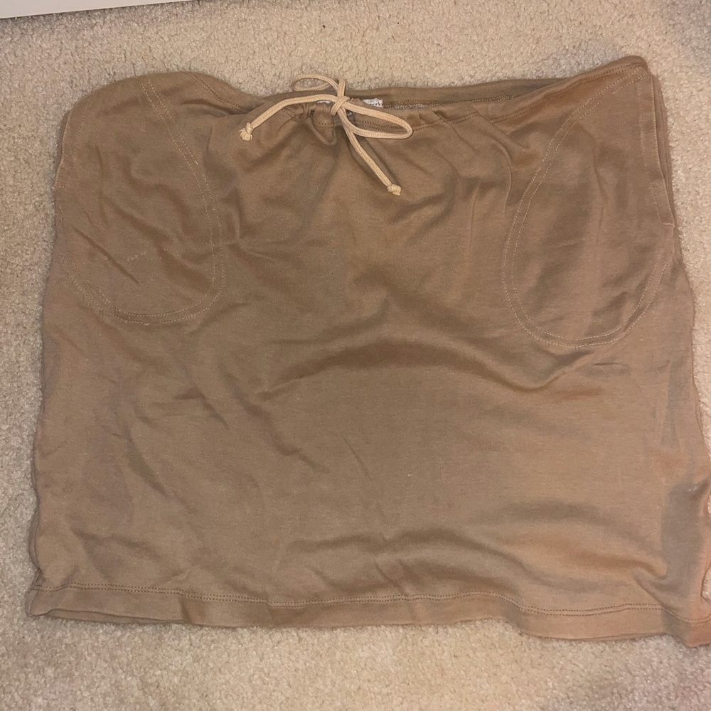 Norma Kamali vintage beige cotton drawstring mini skirt. Size small